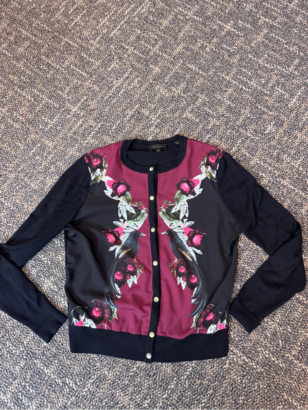 Ted Baker Floral Bird Print Cardigan Size 2 US 6